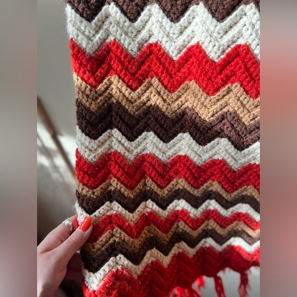 CROCHET MCM blanket - chevron, vintage, red, brown, fall - Picture 2 of 2